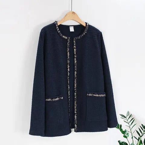 [해피통통] 빅사이즈 트위드 자바라 자켓 여성 정장 오픈 가디건 여성의류
