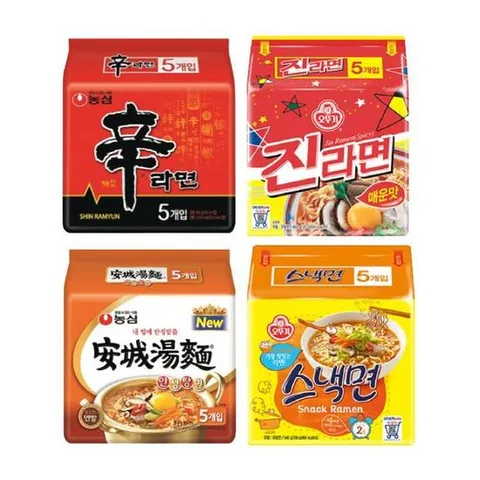 봉지라면 혼합 / 신라면 (5입)1팩 + 안성탕면 (5입)1팩 + 진라면 (5입)1팩 + 스낵면 (5입)1팩 / 총 4팩