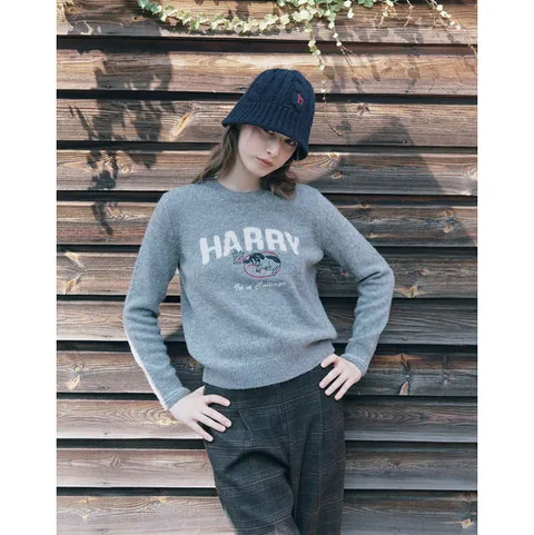 헤지스 여성 24FW가격인하울100% 그레이 헤리 인타샤 라운드넥 스웨터 HSSW4DL87G2