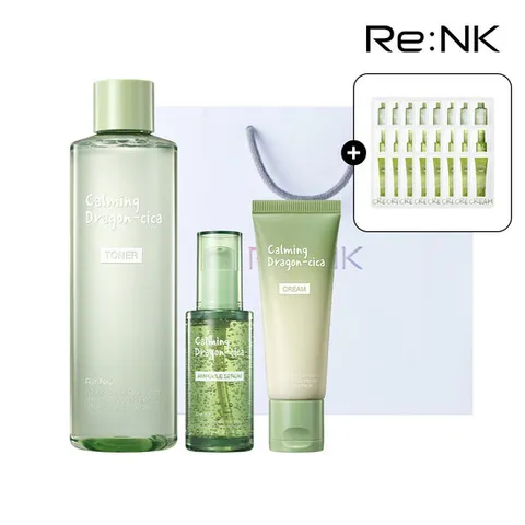 [리엔케이][7일체험분증정] 진정수분 카밍 드래곤시카 기초 3종(토너+앰플+크림)