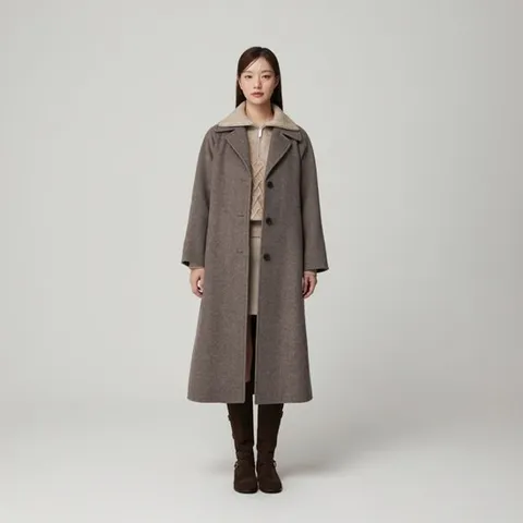 [ 롯데백화점 ]플라스틱아일랜드  (PQ4HC081) 싱글 롱 반핸드메이드 코트