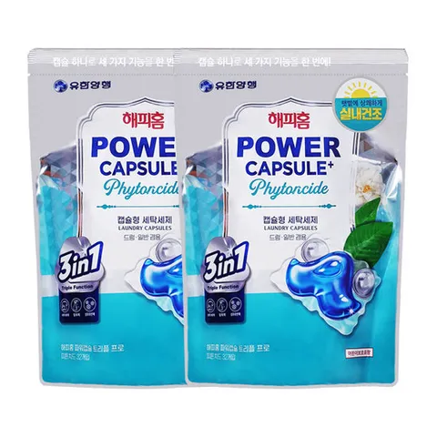 [유한락스]해피홈 파워캡슐 트리플 세탁세제 피톤치드 32입 x2