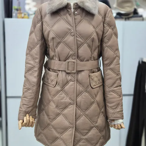 [밀스튜디오]양가죽 밍크카라 구스다운 허리밸트코트