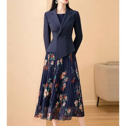 여성 봄 간절기 쉬폰 원피스 정장 자켓 앙상블 세트