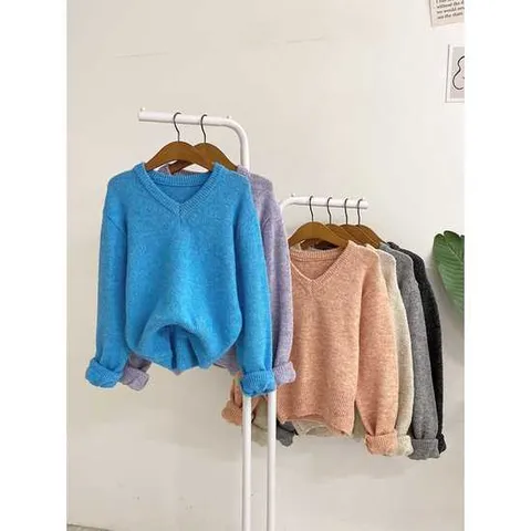 허니제이 / 쿠신 보들 울 브이넥 긴팔 니트6color