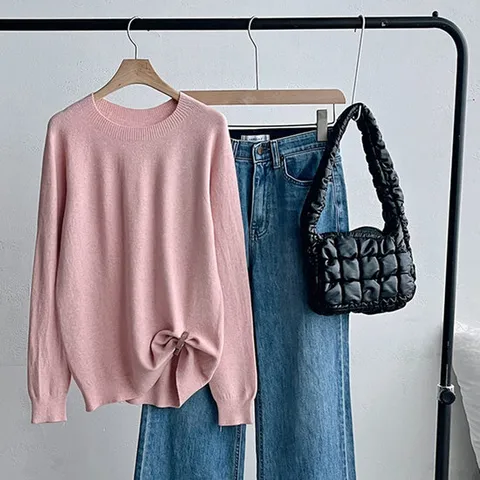 샵앤) 여성 라운드넥 니트티셔츠 DGB-WKN-3904-핑크