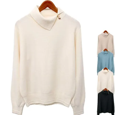 [하얀비]고급스런 반넥트임 여성반폴라 니트블라우스/정장/미시