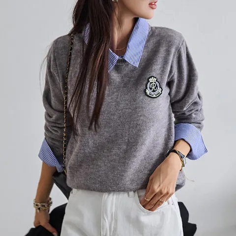 [나크21] 세련된 셔츠 레이어드 니트 NK43-T-63