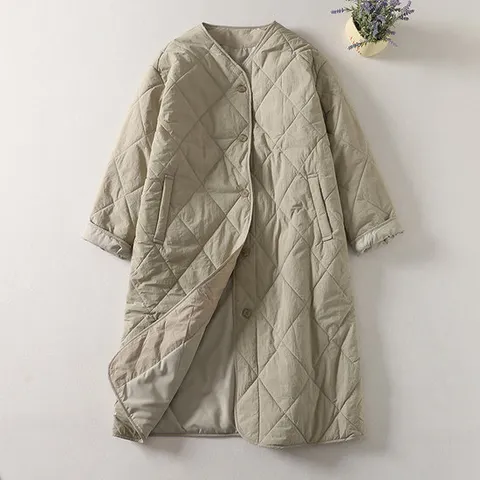 [드레스허그] 벡켄 퀼팅 경량 롱 패딩 자켓