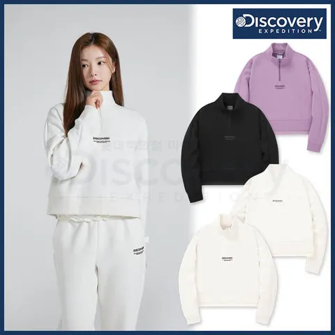 [ 롯데백화점 ]디스커버리 24FW 가을 이월/할인 여성 크롭 트레이닝 반집업맨투맨/긴팔티셔츠/세미오버핏/기능성캐주얼 DWTR43044