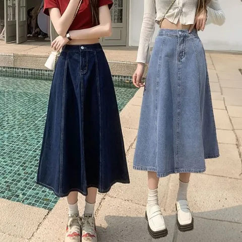 여자 A라인 롱 청치마 뒷밴딩 데님스커트 빅사이즈