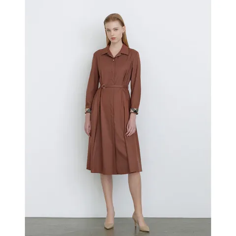 닥스 여성 24FW 클리어런스울 브라운 스트랩 체크 포인트 셔츠형 원피스 DLDR4D991W1