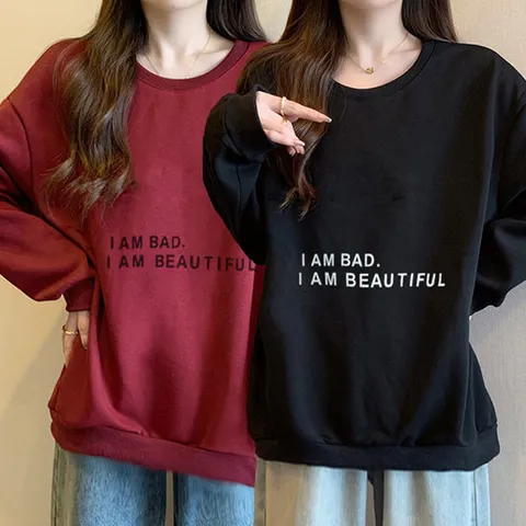 여성 오버핏 아이엠벳 기모 긴팔 맨투맨