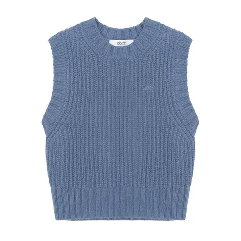 [ 롯데백화점 ][에이비에프지]심플 자수 포인트 라운드넥 울 니트 베스트 APY4QW42K