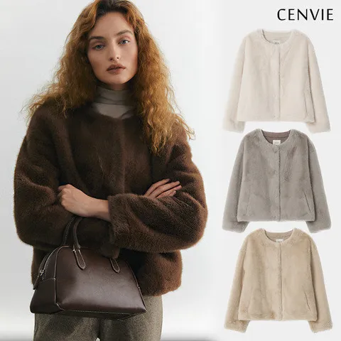 [센비]루이 FAUX 밍크 가디건 퍼 자켓 4color