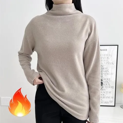 포근 베이직 여성 기모 터틀넥 반목 폴라 티셔츠 빅사이즈