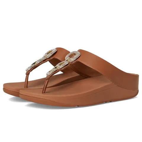 핏플랍 피노 크리스탈 체인 가죽 토포스트 샌들 딥 탠