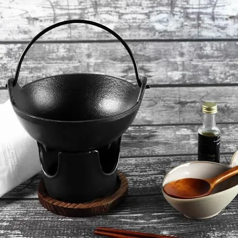 [벨르] 클래식 무쇠 통주물 미니화로대 세트/ 웍냄비+워머+나무판 포함