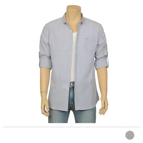 스트라이프 롤업 지지미 셔츠