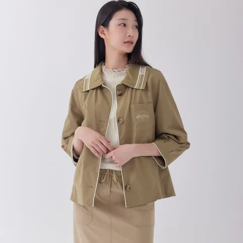 [지센] 니트카라 집업 숏 코트 LCCAO923_OL