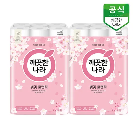 깨끗한나라 3겹 화장지 벚꽃 로맨틱 27m 30롤 x 2팩