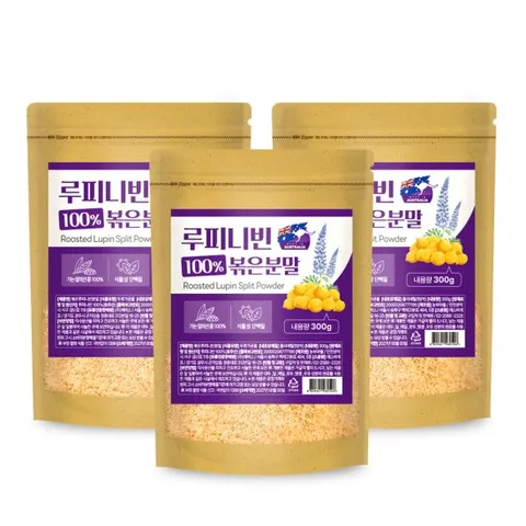 루피니빈 콩 볶은분말 100% 식물성 단백질 루핀분말 300g 3개