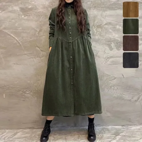 [키첼] 펠론 밍크기모 코듀로이 원피스