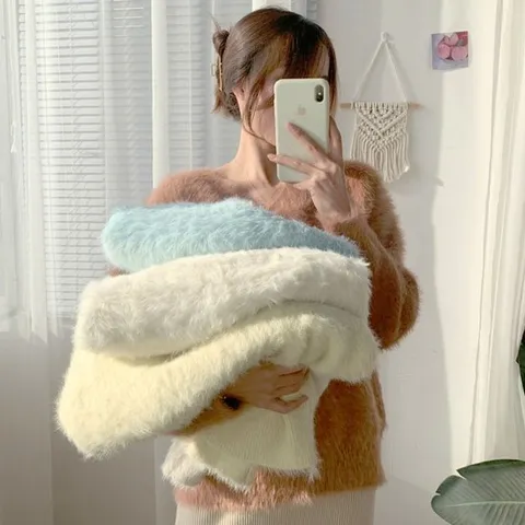 [렐라웨어] 파스텔 앙고라 브이넥 니트탑 4color