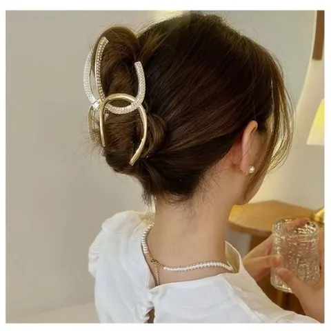 큐빅 메탈 특이한 반묶음 골드 진주 집게 반머리 빅사