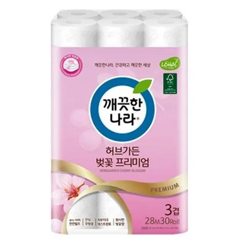 JU 연펄프 향긋 벚꽃향 피부자극테스트 인증 깨끗한나라 허브가든 벚꽃프리미엄 화장지 100프로