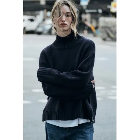 자라 재팬 하이넥 니트 스웨터 3519 125 네이비 블루