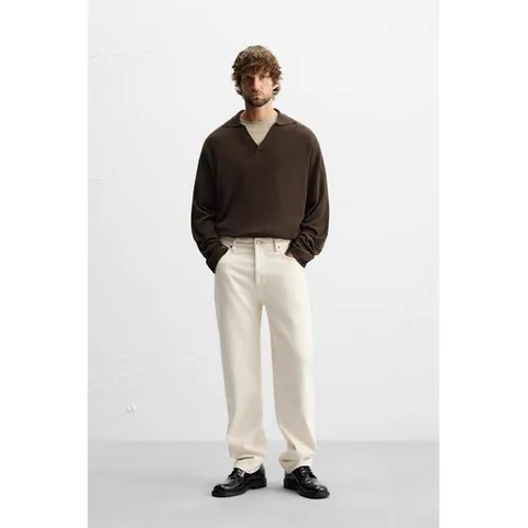 자라 재팬 비스코스 블렌드 니트 폴로 셔츠 5755 313 초콜릿