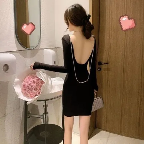 클럽룩 백오픈메탈 섹시원피스 원피스 섹시 미니 홀복