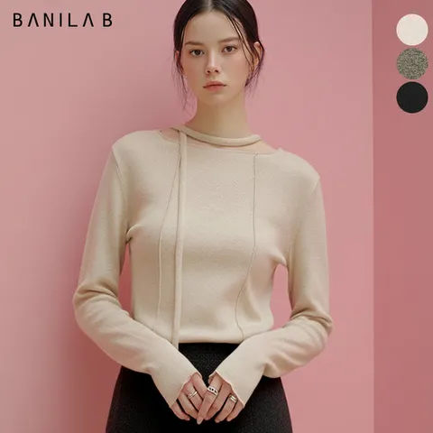 [바닐라비] 목 끈 절개 티셔츠