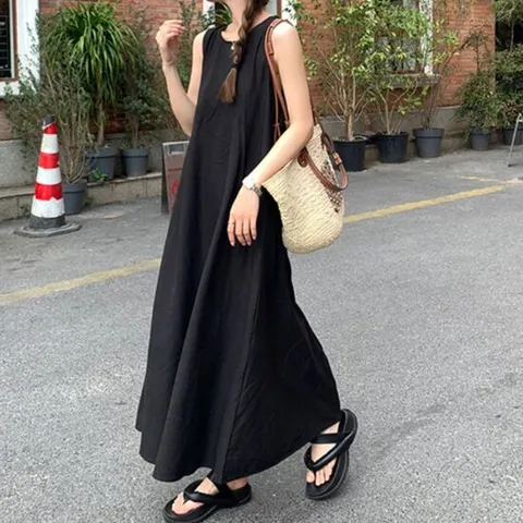 롱치마 여성 검정색 민소매 여름원피스 통 휴양지 비치 발리