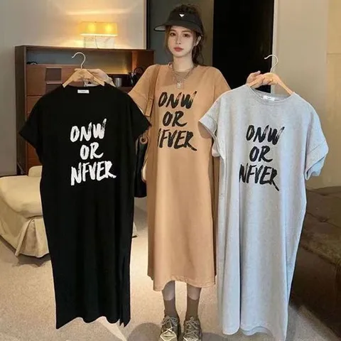 면원피스 밑단 트임 캐주얼 롱 여름 반팔 원피스