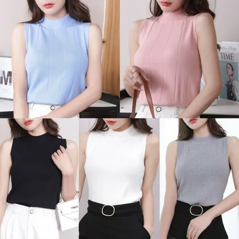 여름 하프 터틀넥 나시 티셔츠 민소매 반폴라