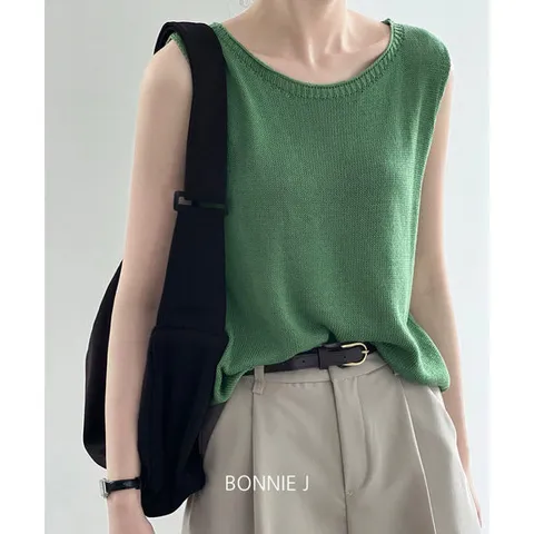 보니제이 / 무드 컬러 민소매 나시 여름 니트 티셔츠