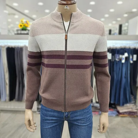 [피에르가르뎅](모다인천점)브라운 스트라이프 풀집업 가디건/PP