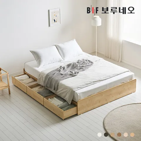 [착불] 보루네오 그린Po 무헤드 3서랍 수납 침대 프레임 Q