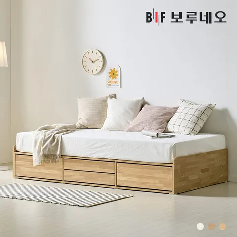 [착불] 보루네오 그린Po 무헤드 4서랍 수납 침대 프레임 SS