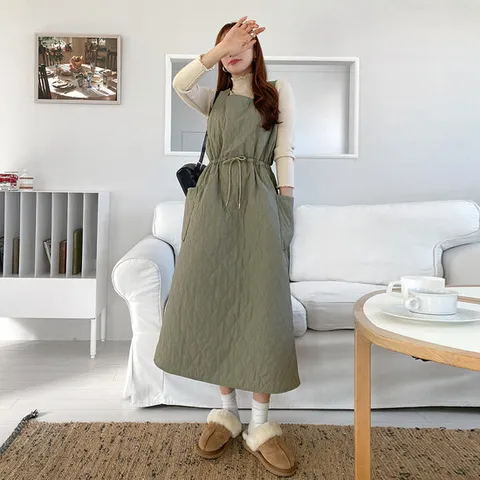 [유야]여성 패딩 레이어드 나시 포켓 롱 원피스 -FOP0434- 가을