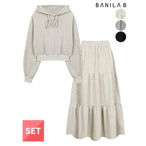 [바닐라비][바닐라비] 여성 기모 플레어 후드 트레이닝 세트