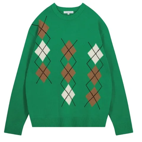 [ 롯데백화점 ]리버클래시 FW 그린 세미오버핏 아가일패턴 니트 LJW51238