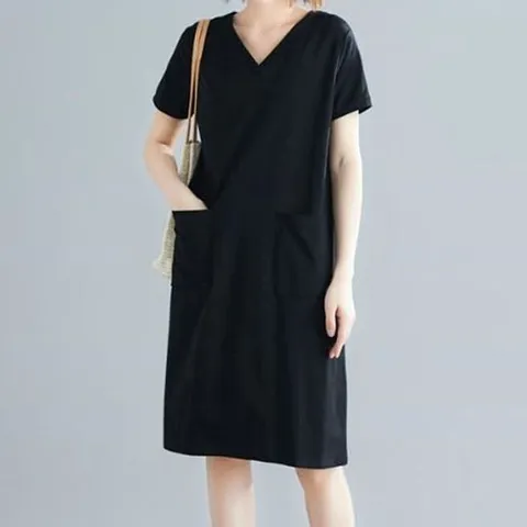 빅사이즈원피스 여자 반팔 데일리 브이넥 무지 여름 쉬폰