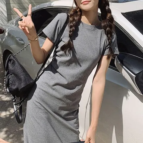 반팔원피스 데일리 무지 원피스 봄 여름 반팔 면 스커트 홈웨어