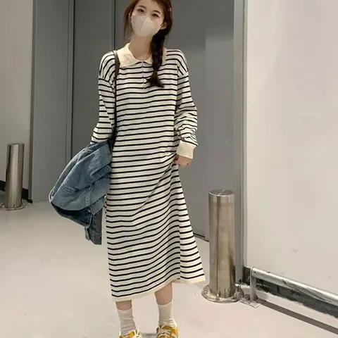 집업카라원피스 여자 단가라 롱 카라 긴팔 캐주얼 원피스