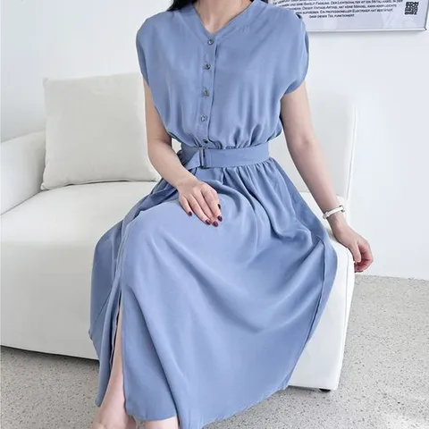 정장롱원피스 직장인 회사원 여성 여름 출근 패션 캡소매 롱 원