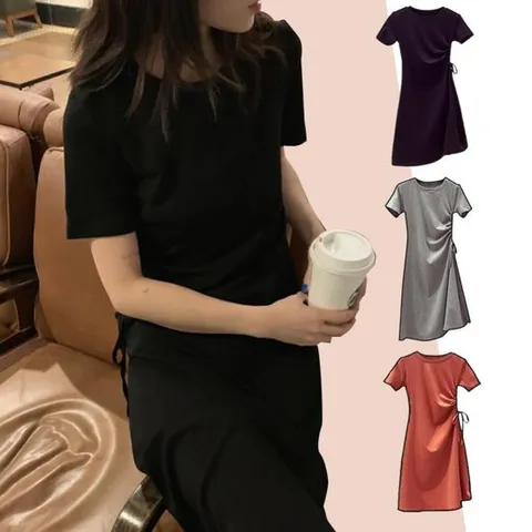 호텔 원피스 기본 호캉스 실내 파티 반팔 라운드넥