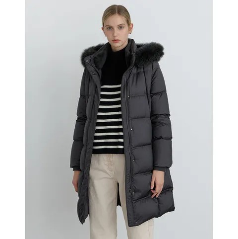 닥스 여성 24FW 폭스FUR구스다운 블랙 탈착 후드 렉스퍼넥 롱 헤비다운 점퍼 DLJU4DE05BK